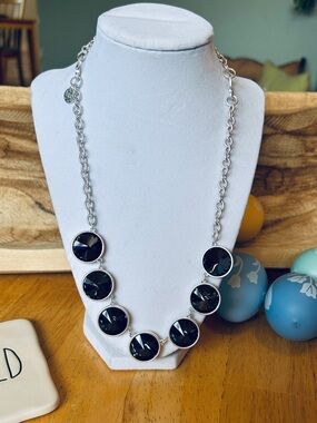 Silver Plated Necklace - by Youngevity Miria Black Glass Crystal